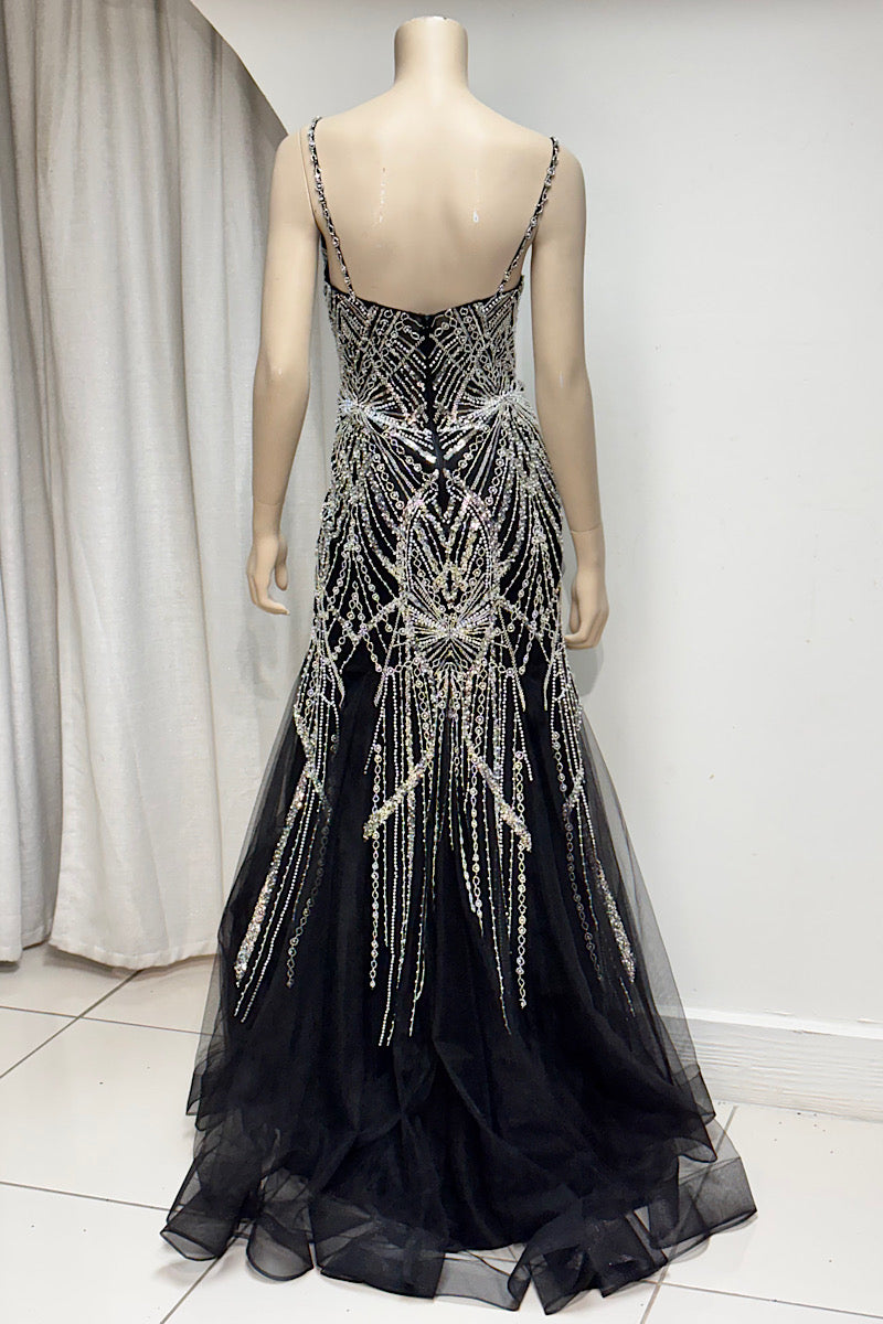 Beaded Sequin Spaghetti Strap Mermaid Formal