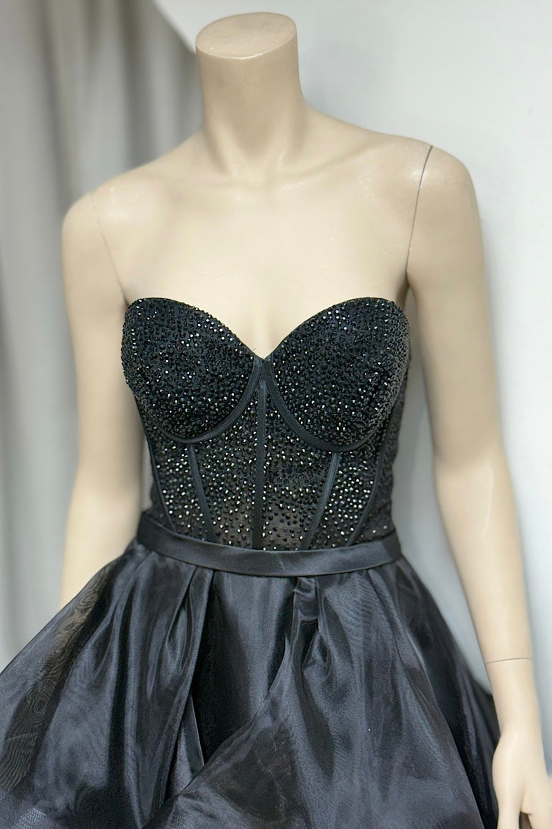 Studded Corset Top Layered Organza Formal