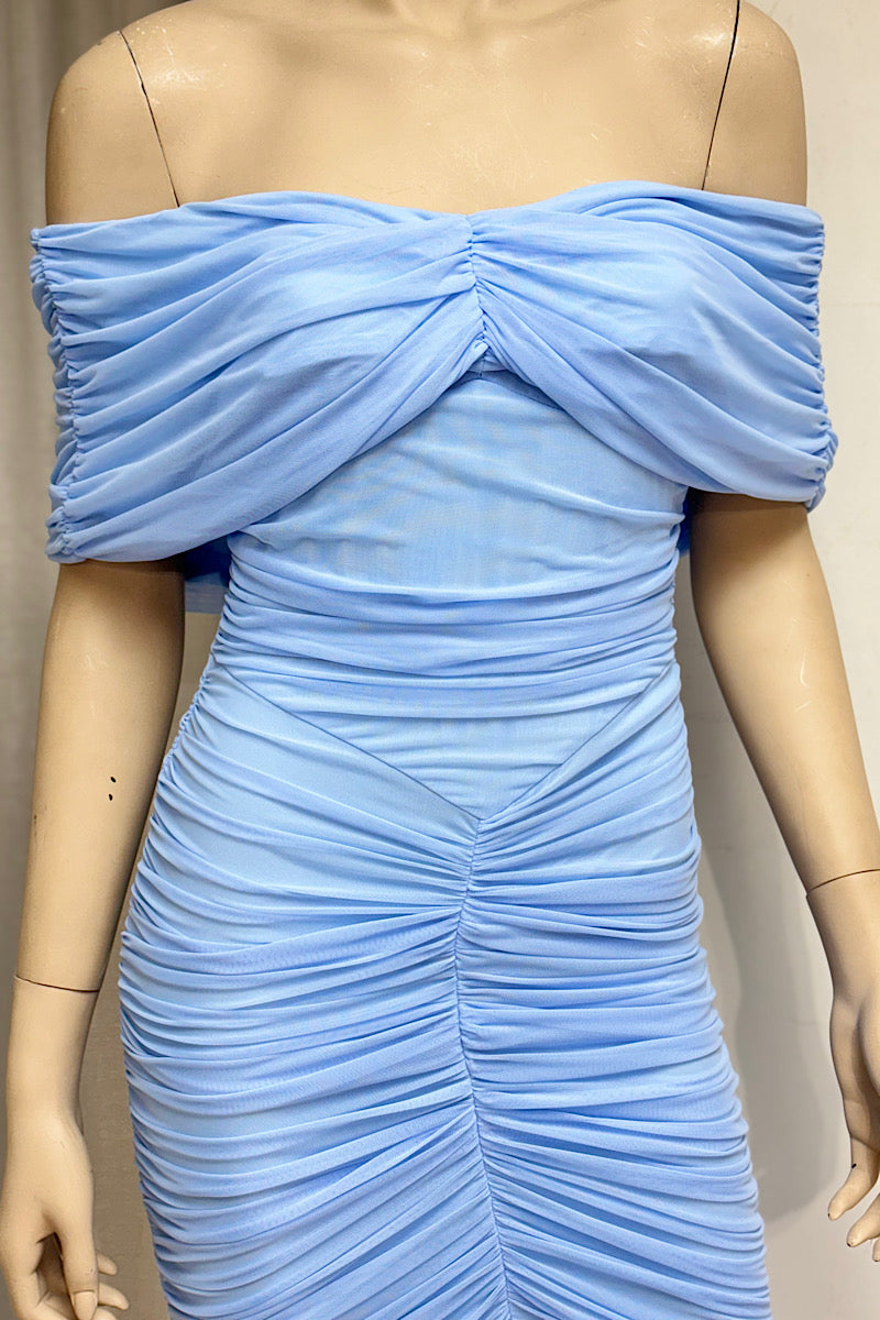 Ruched Off Shoulder Maxi Dress