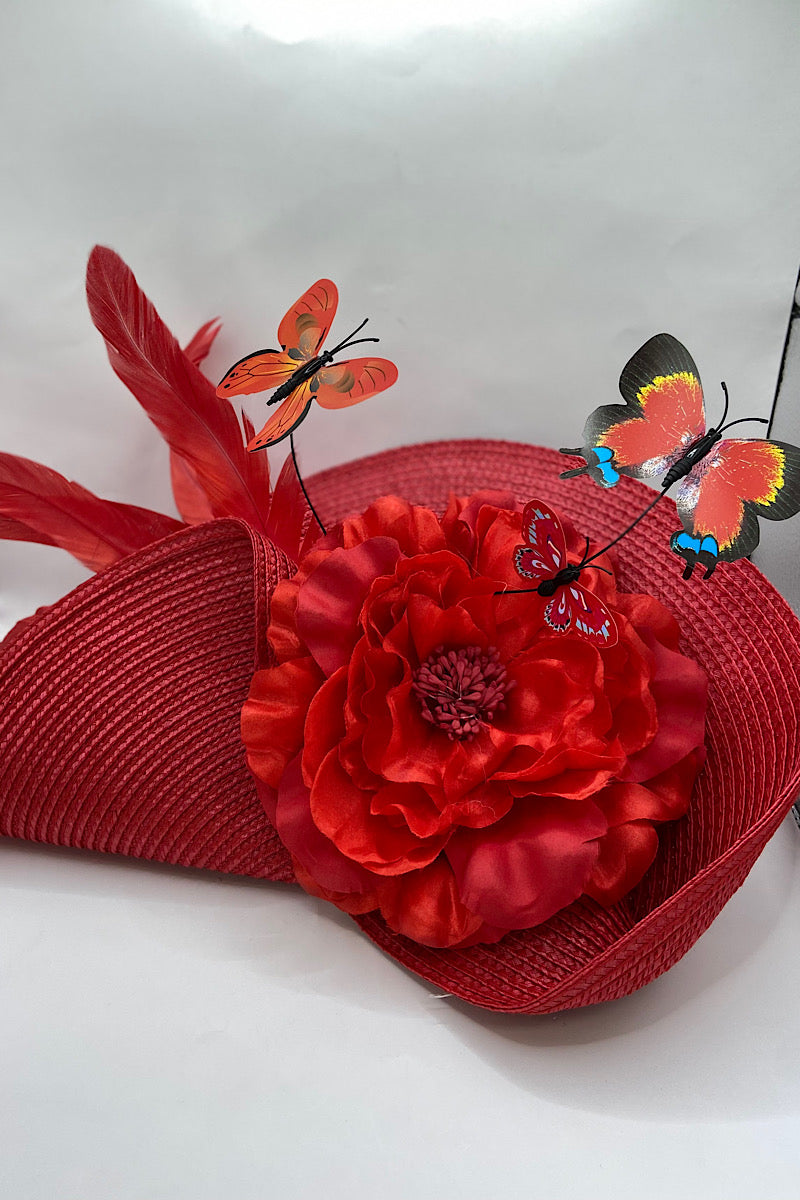 Red Wide 3D Butterfly Flower Fascinator