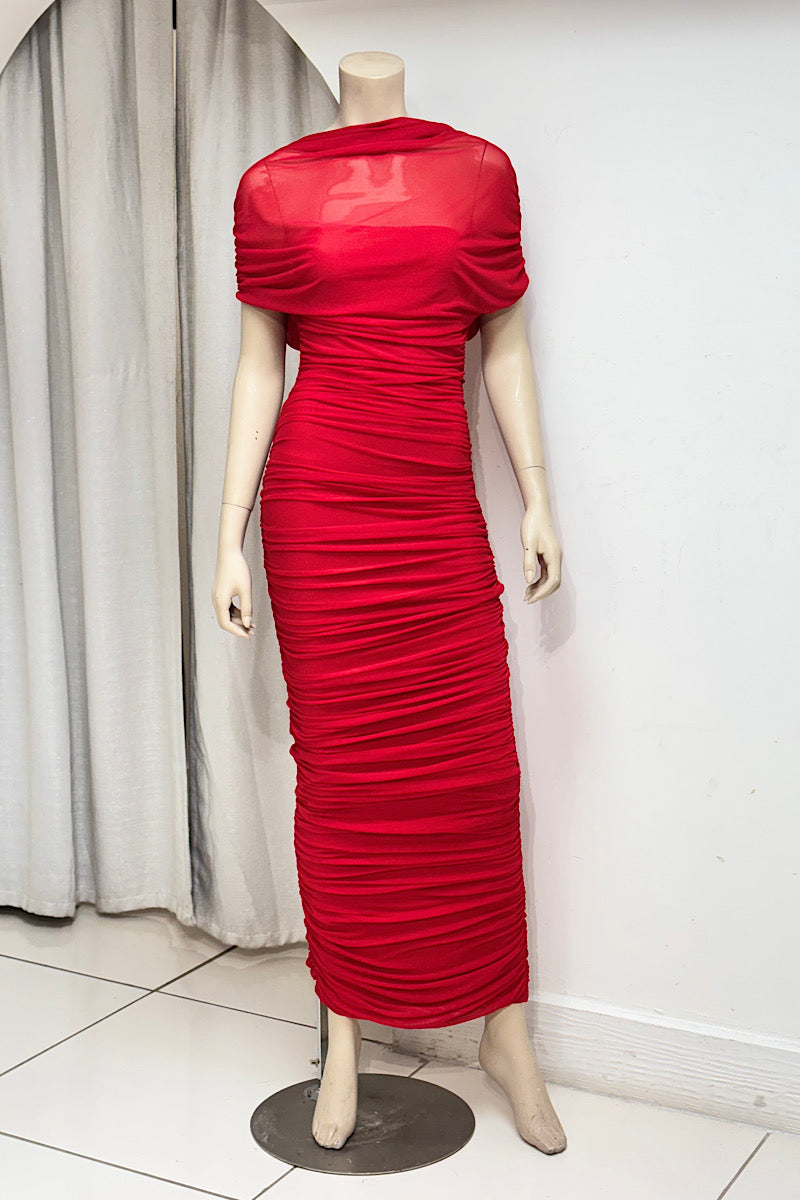 Ruched Fitted Midi Dress