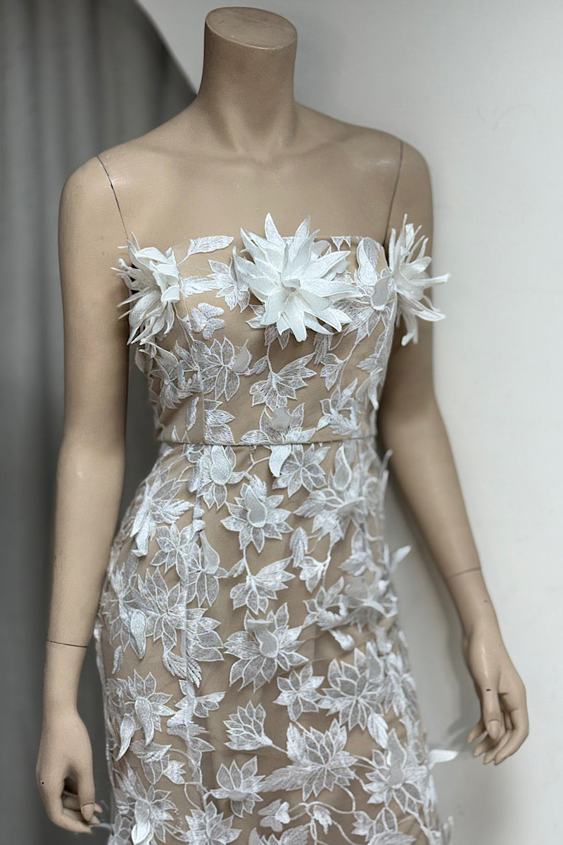 3D Flower Applique Midi Tube Dress