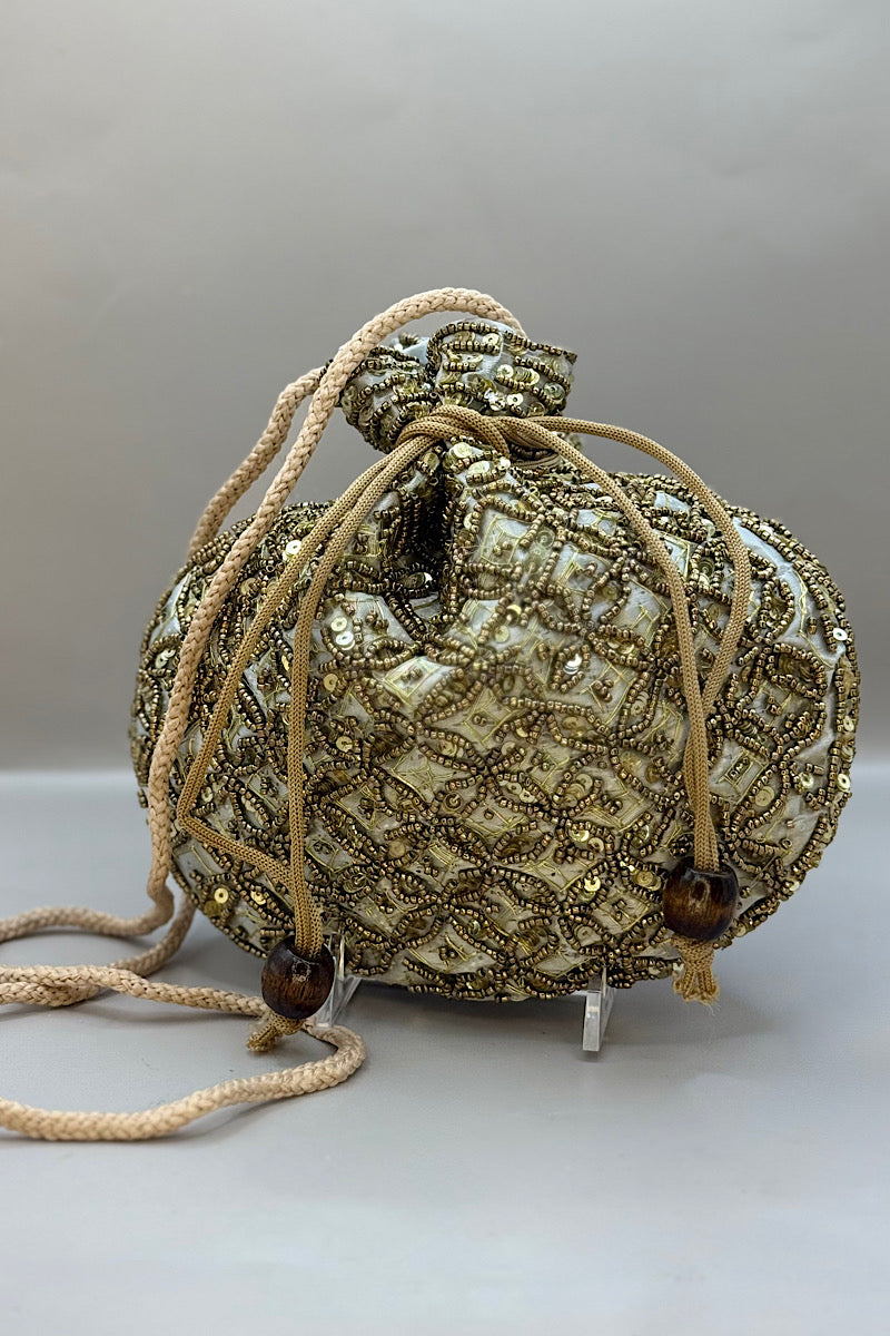 Beaded Drawstring Pouch Bag