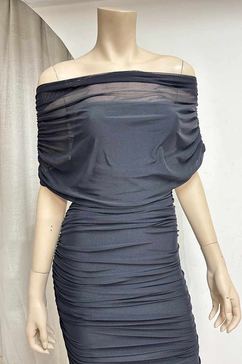 Ruched Fitted Midi Dress