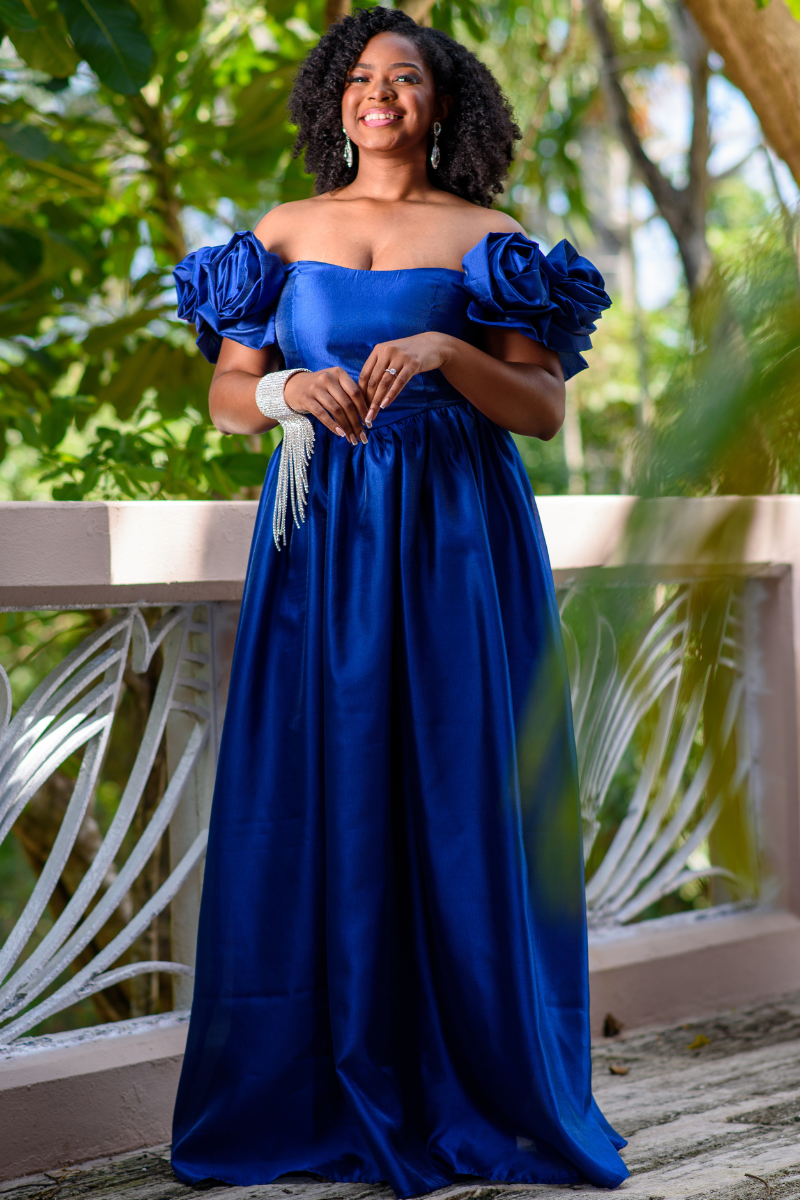 Rosette Off-Shoulder Tafetta Formal