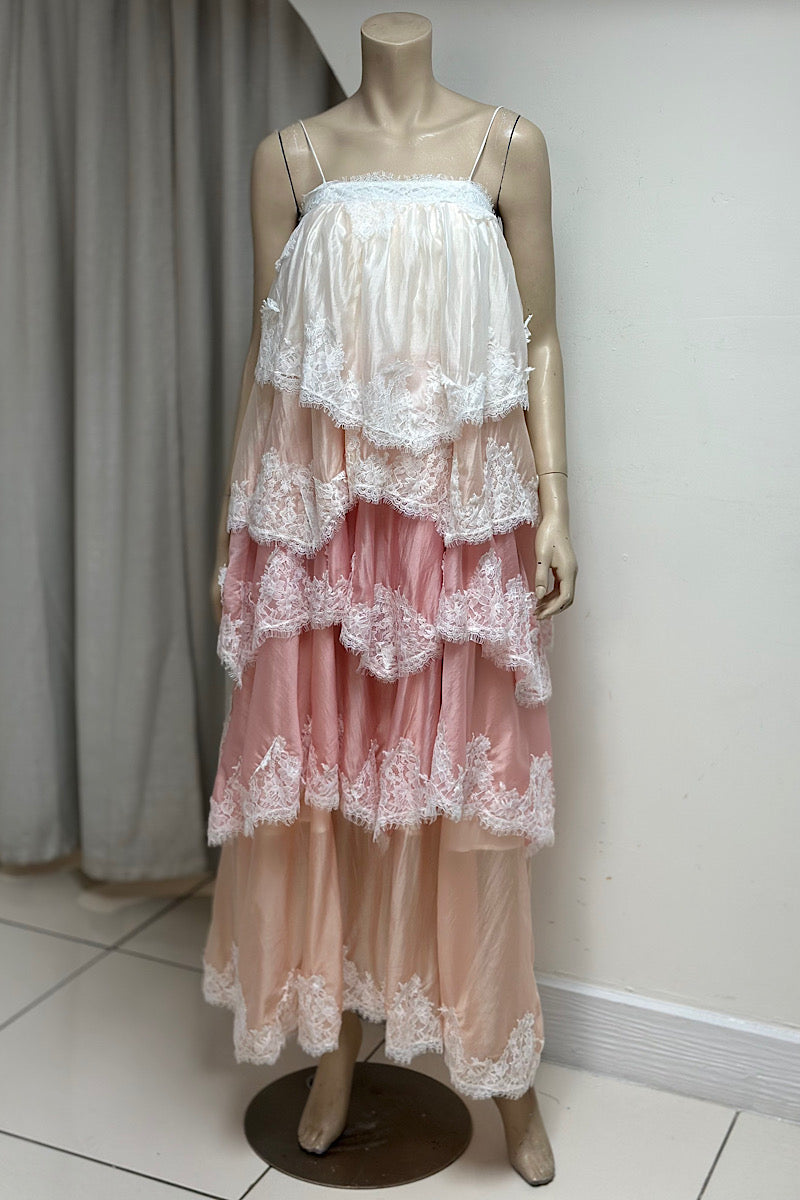 Layered Lace Detail Drawstring Maxi Dress