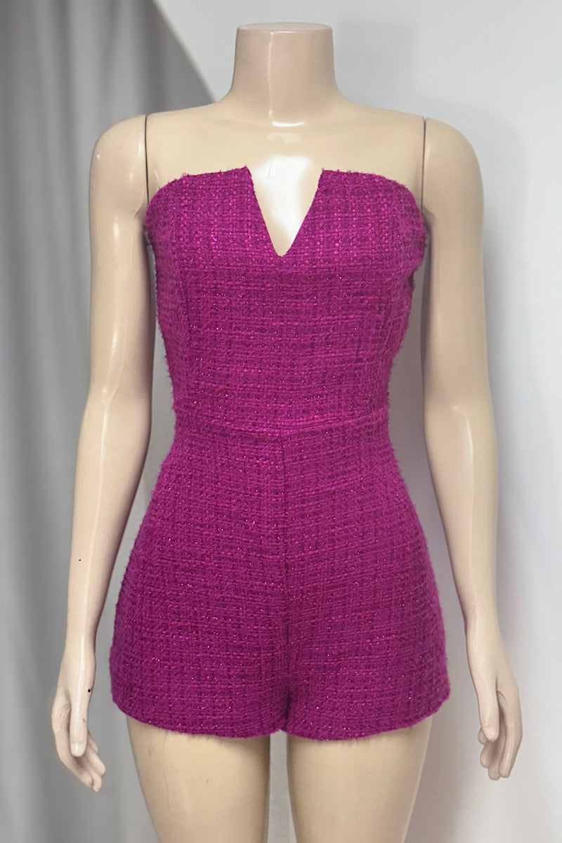 Tweed Sleeveless V-Neck Romper