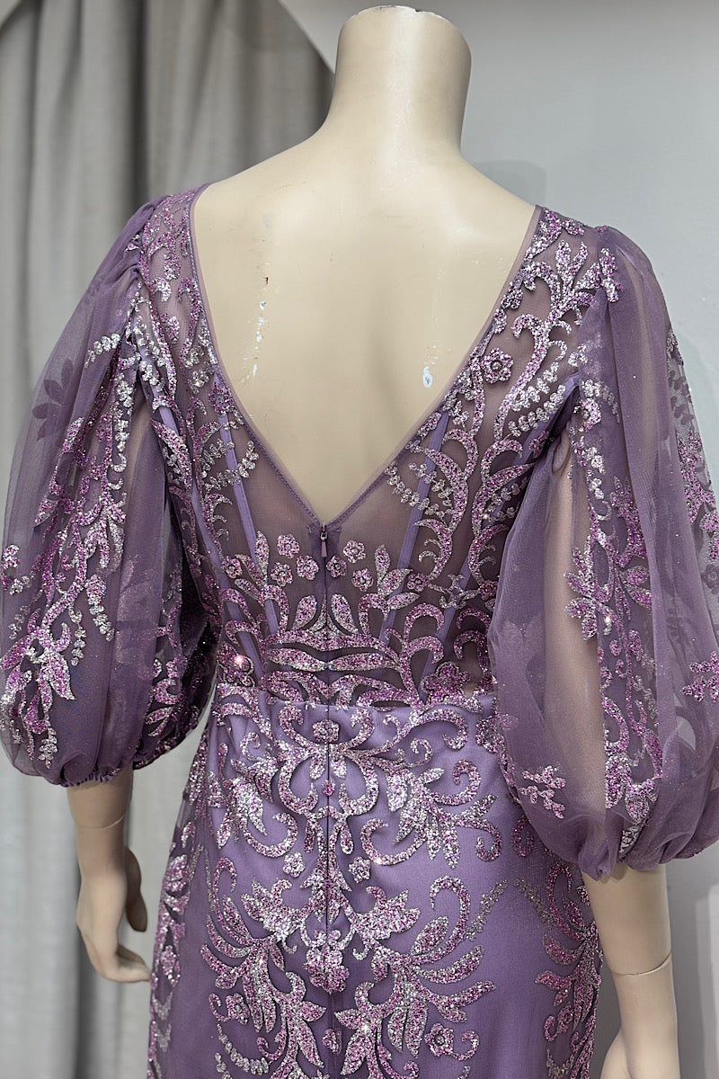 Sequin Cold-Shoulder V-Neck Formal