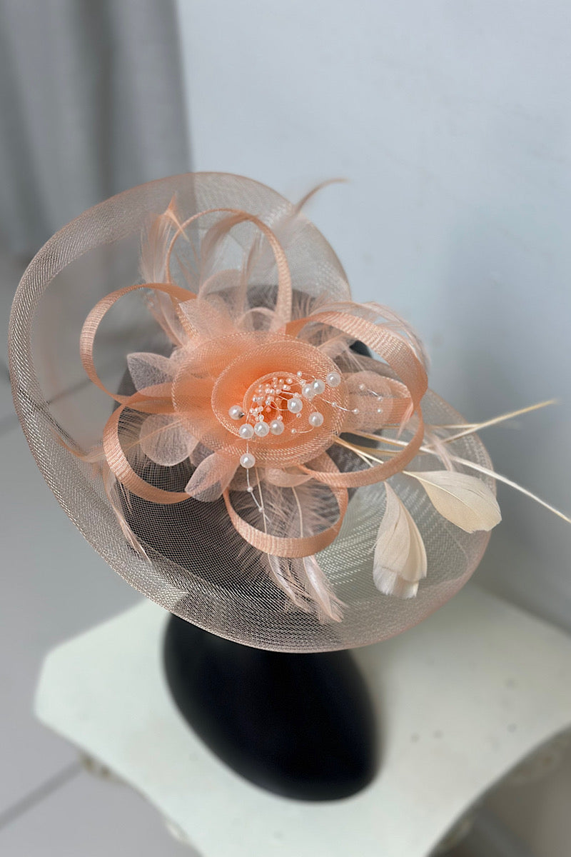 Beaded Rosette Feather Fascinator