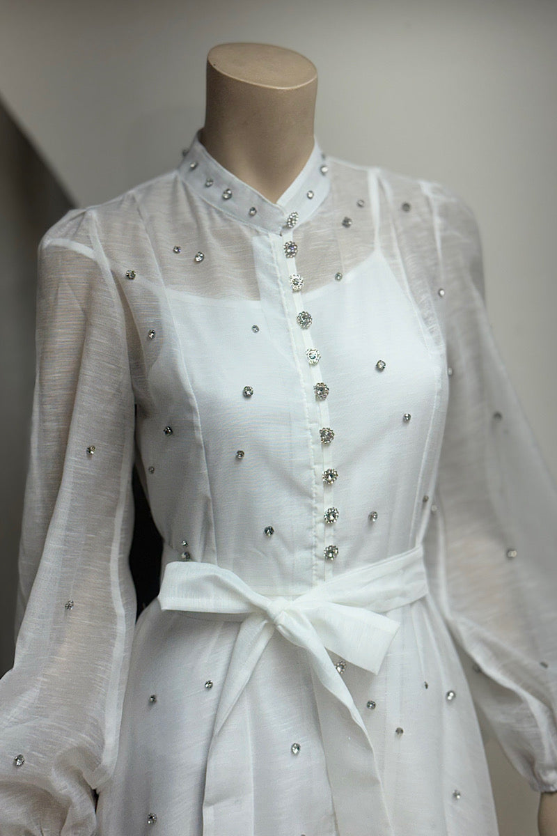 Long Sleeve Rhinestone Embellished Maxi