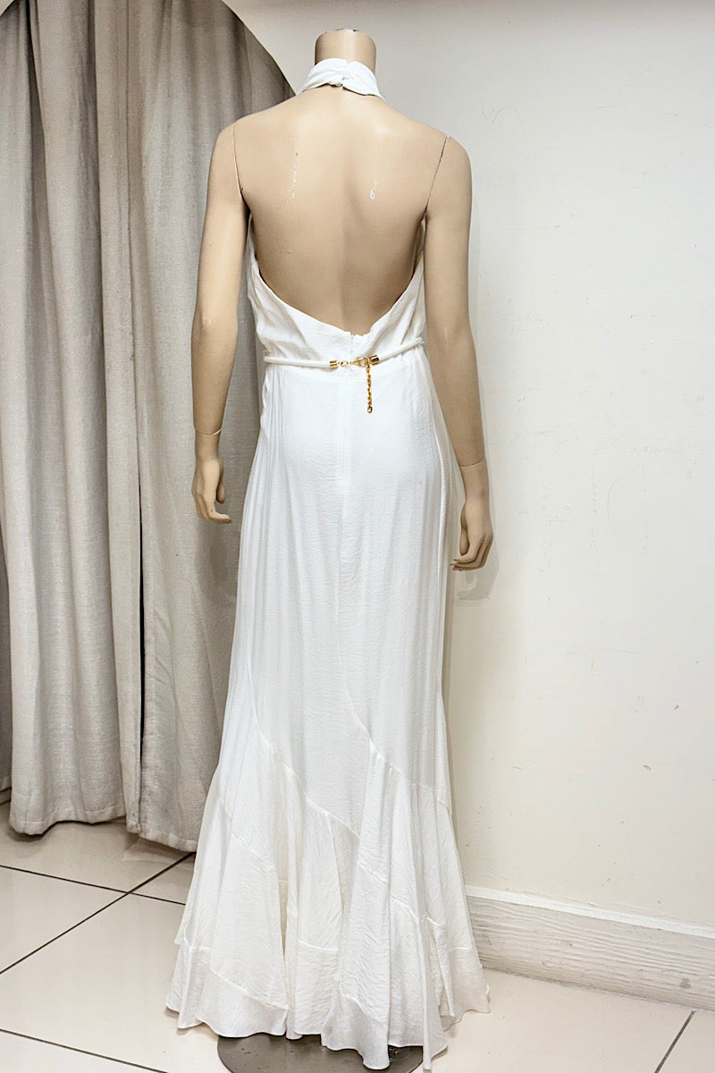 Linen Halter Rope Belt Maxi Dress