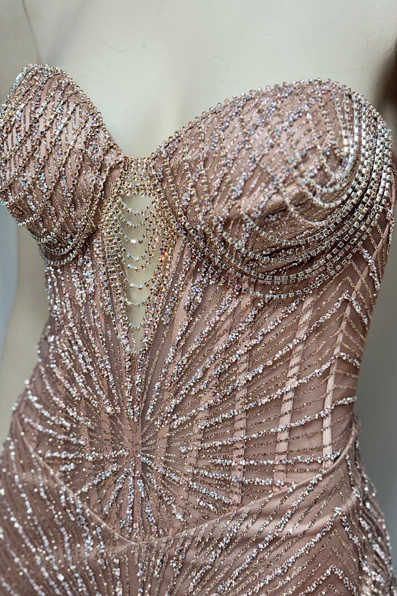 Embellished Corset Drape Cup Formal