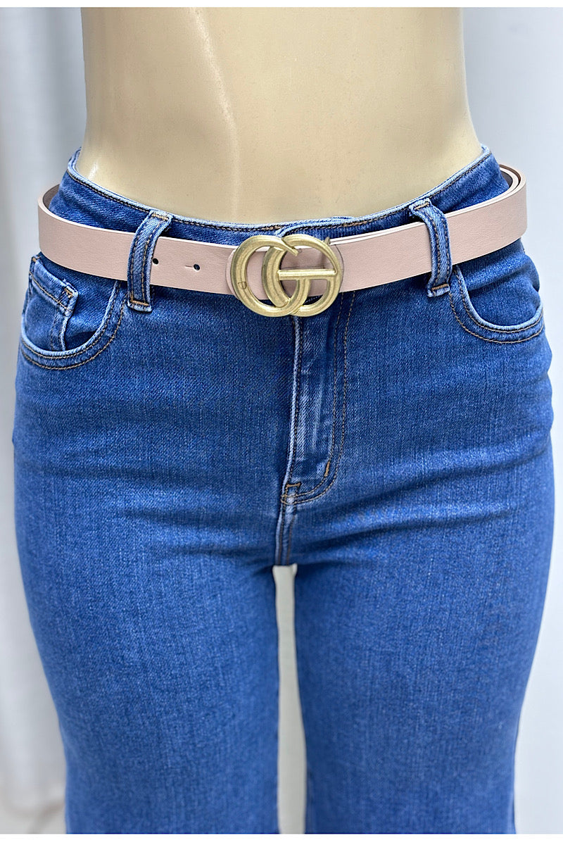 Thin Faux Leather Emblem Belt