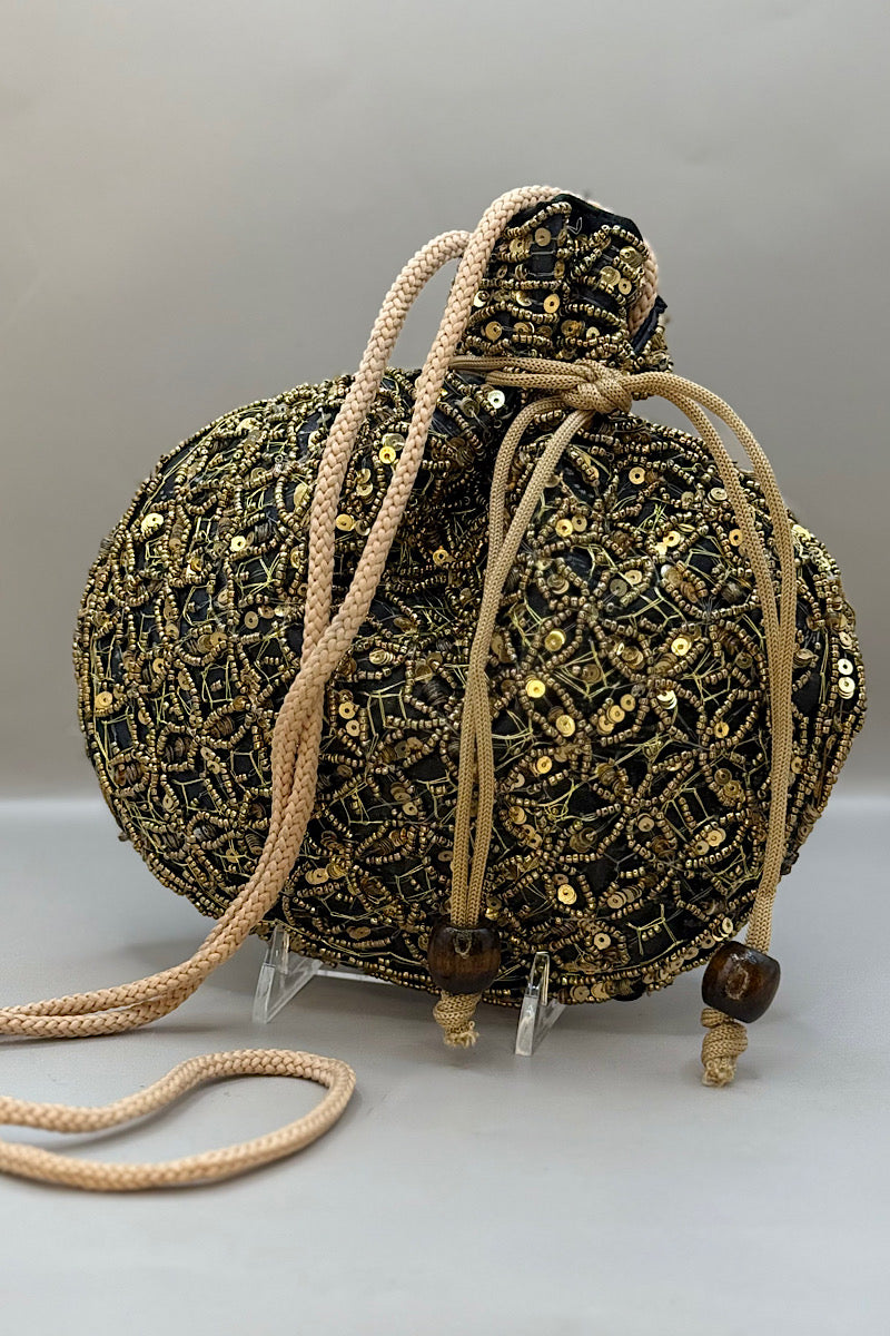 Beaded Drawstring Pouch Bag