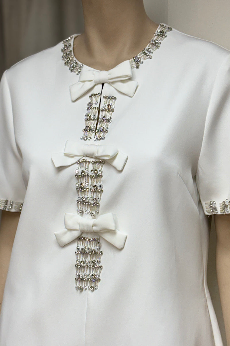 Rhinestone Applique Bow Detail Dress