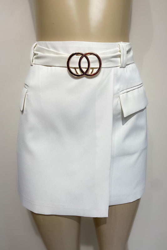 Golden Buckle Belted Mini Skirt