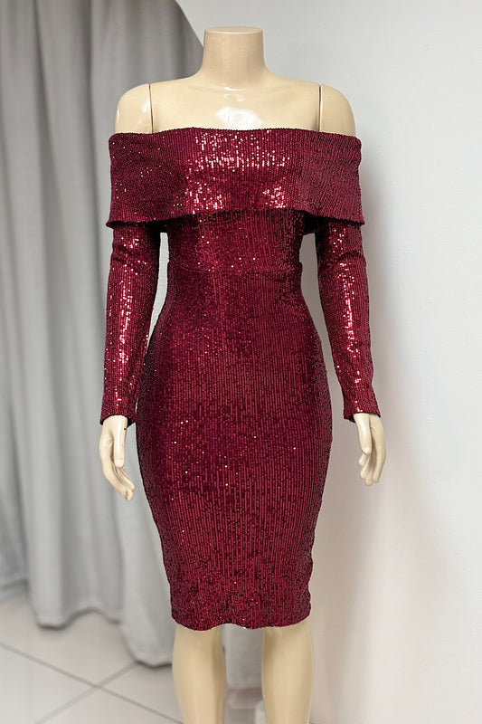 Full Sequin Off-Shoulder Dress
