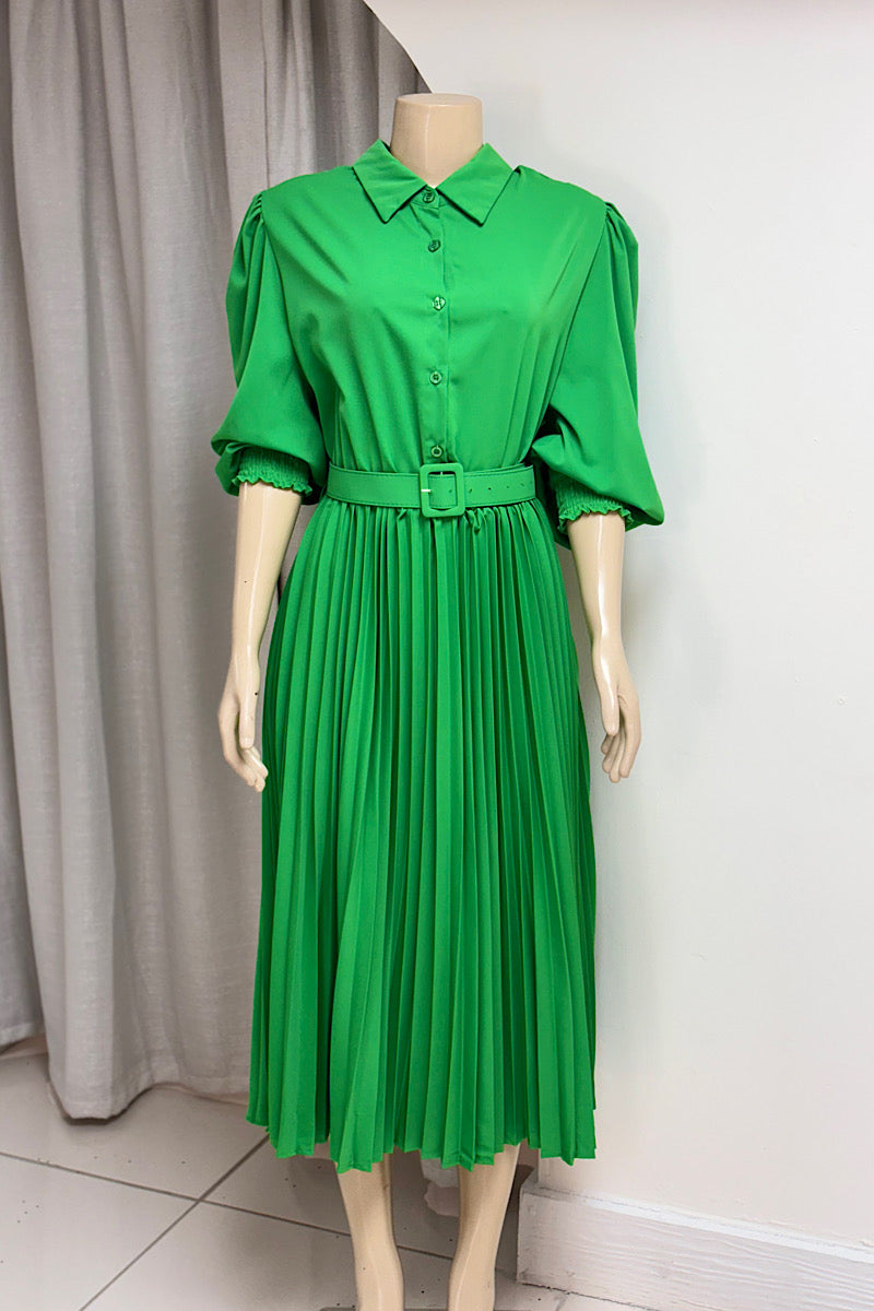 Belted Pleated Dress