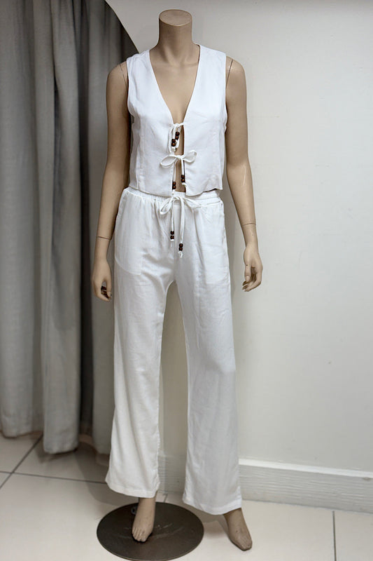 Linen Tie Vest Pant Set