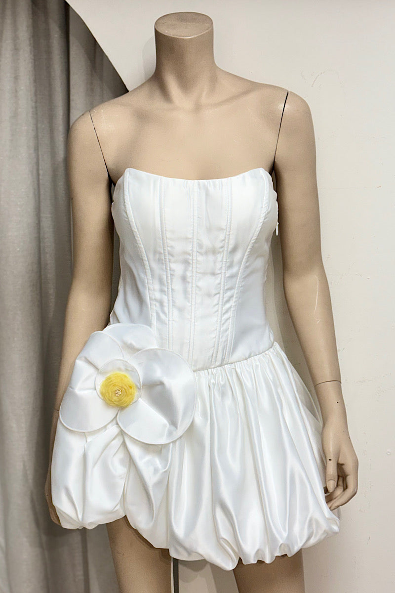 Corset Bubble Bottom Flower Applique Mini Dress