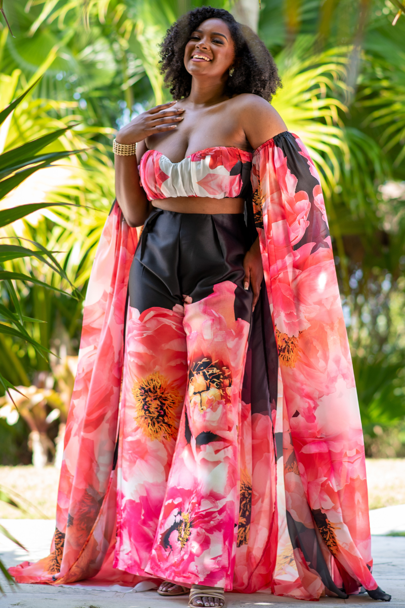 Off-Shoulder Cape Pant Set