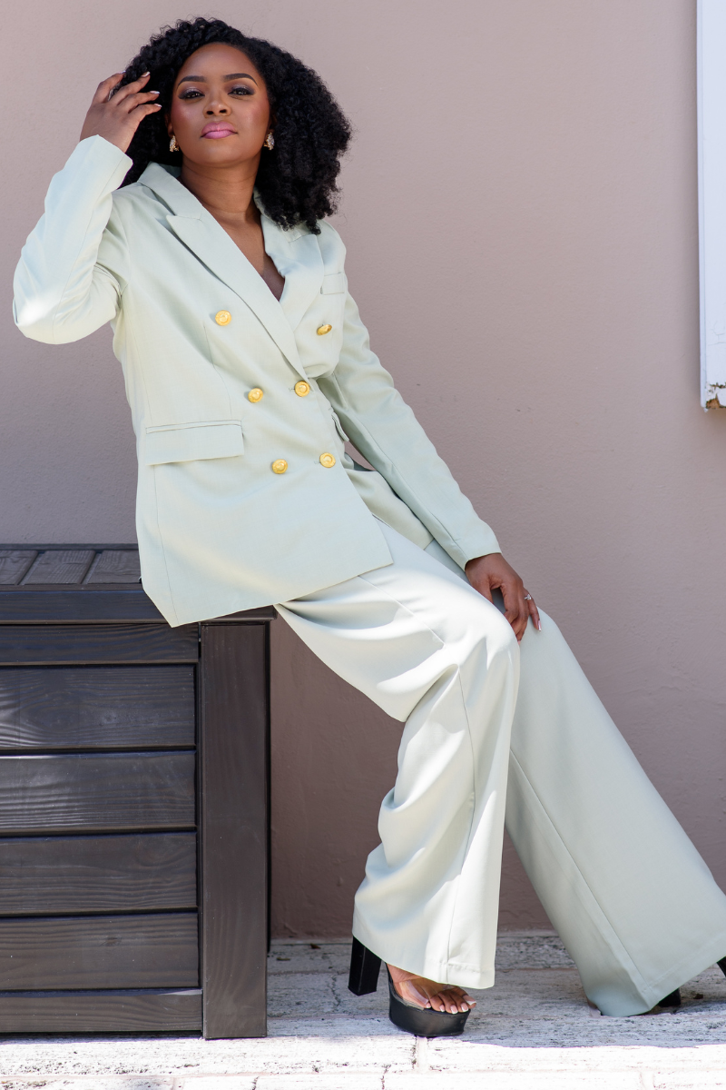 Double Breast Gold Button Suit Set