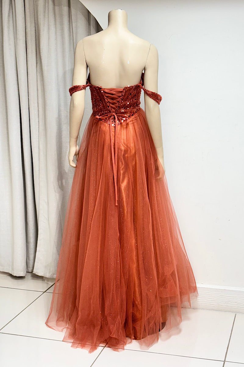 V-Waist Beaded Flare Formal