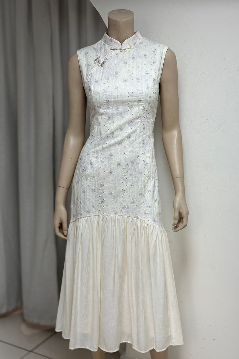 Floral Eyelet Qipao Inspired Dress