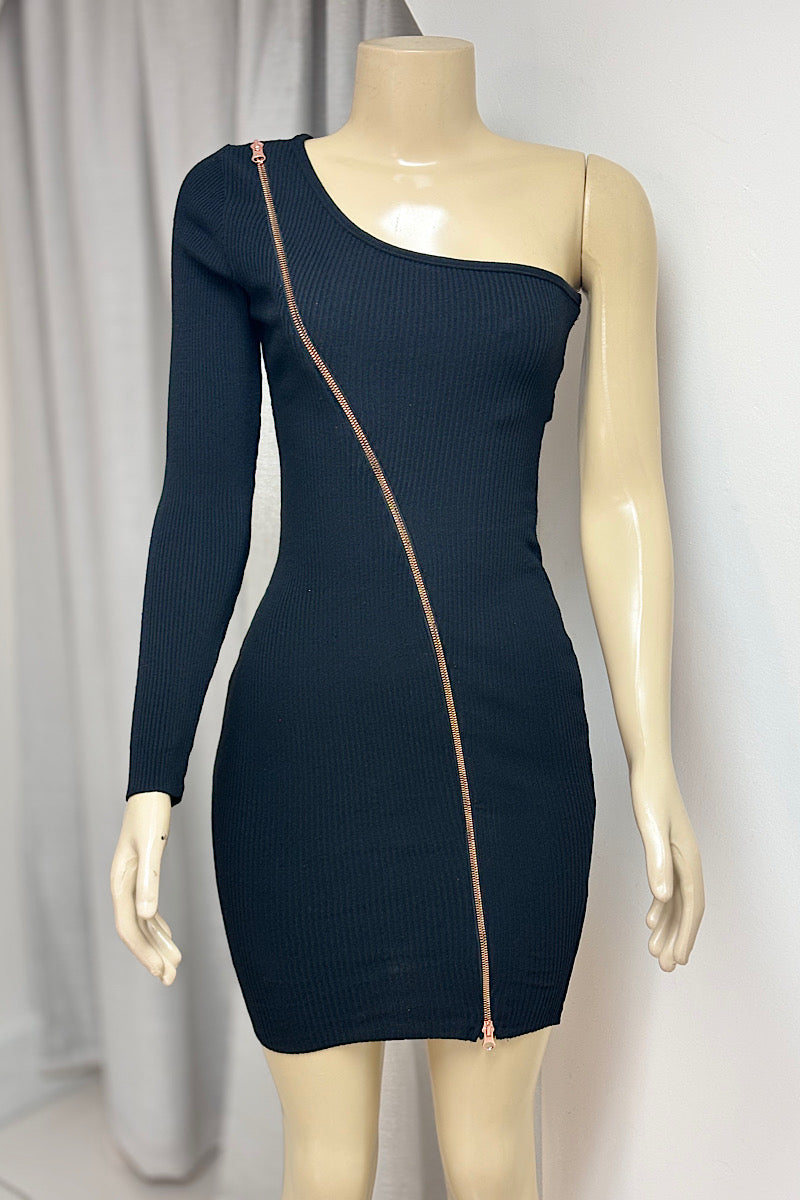 One Shoulder Cross Zipper Dress