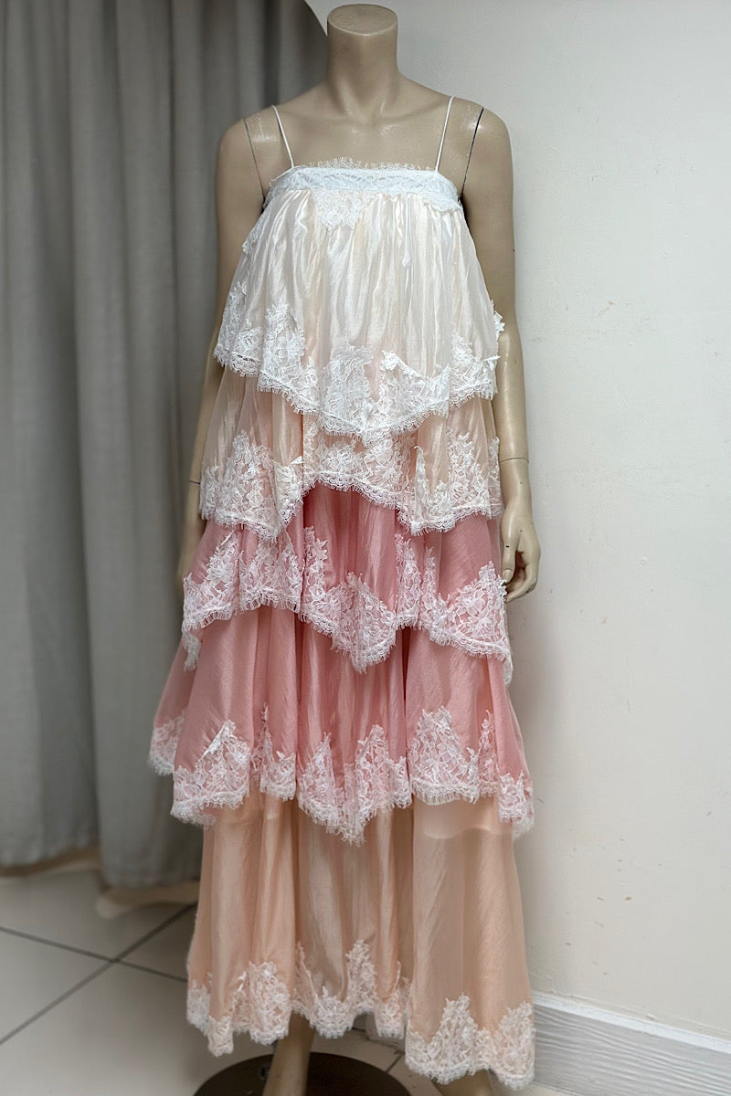 Layered Lace Detail Drawstring Maxi Dress