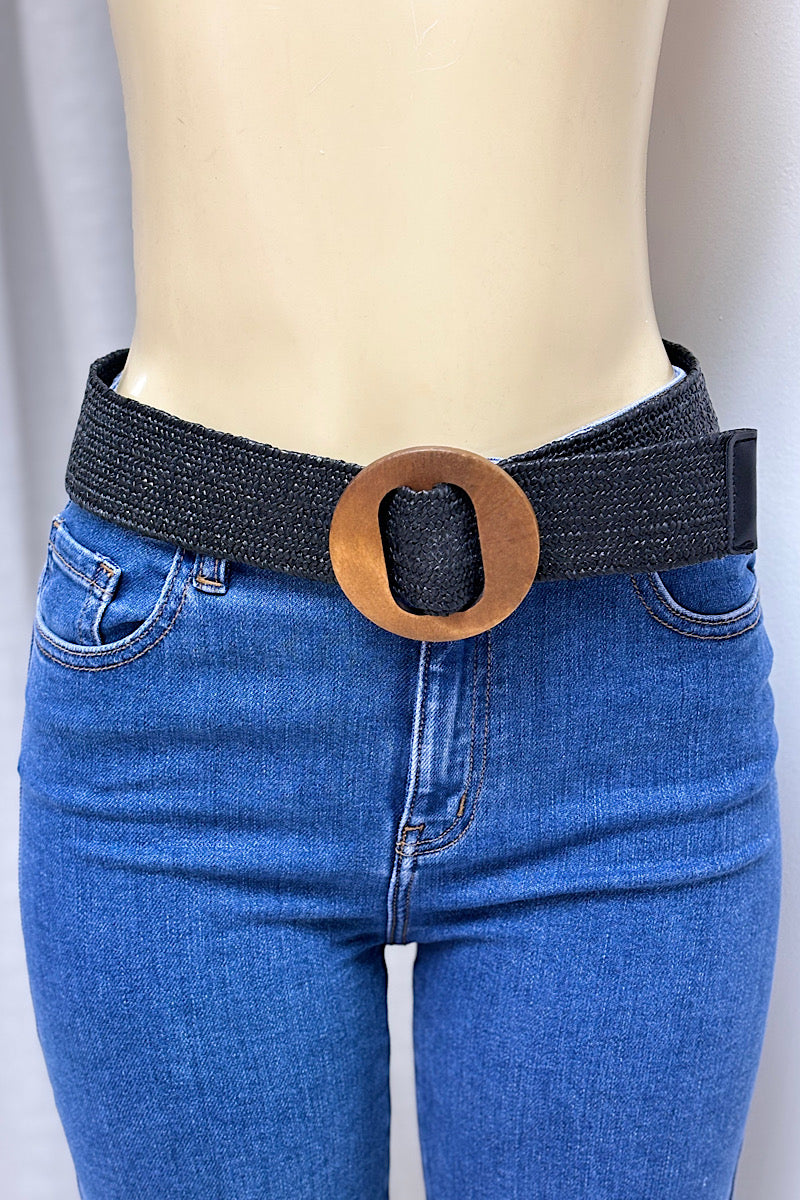 Round Buckle Straw Belt