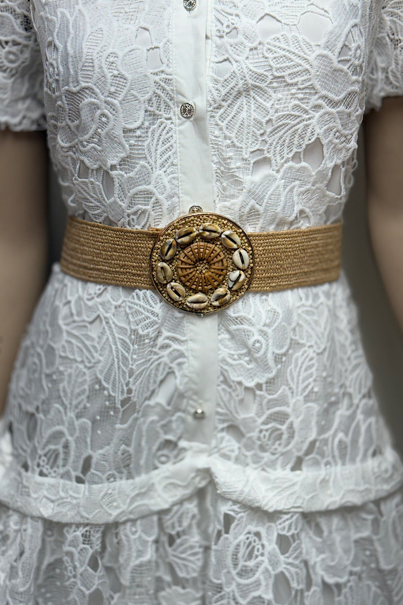 Shell Buckle Straw Belt