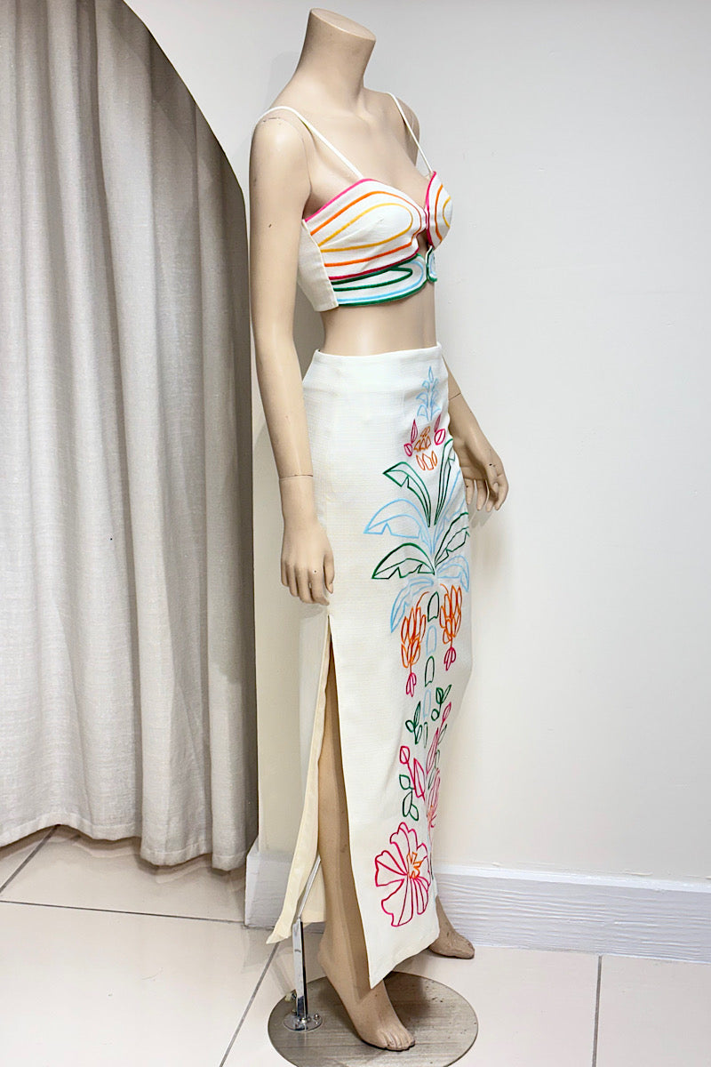Embroidered Multicolored Bralette Skirt Set