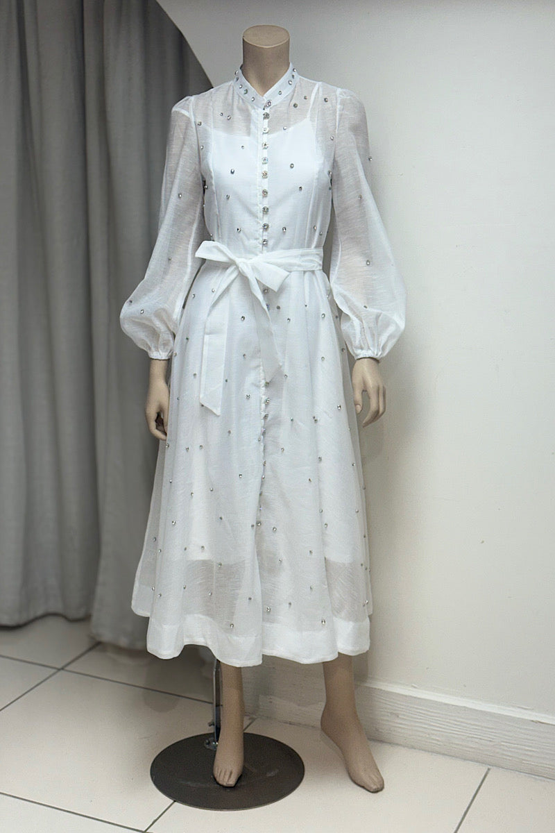 Long Sleeve Rhinestone Embellished Maxi