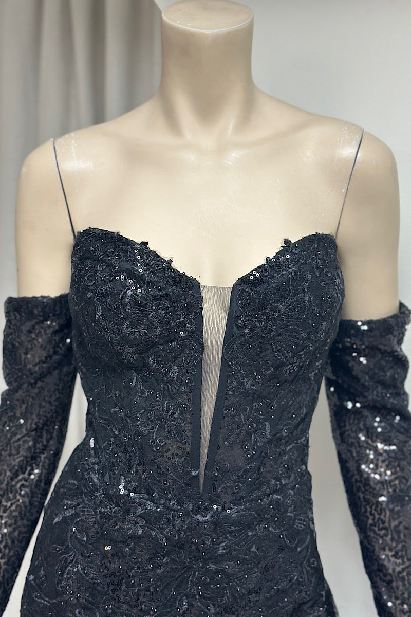 Embroidered Sequin Off-Shoulder Corset Formal