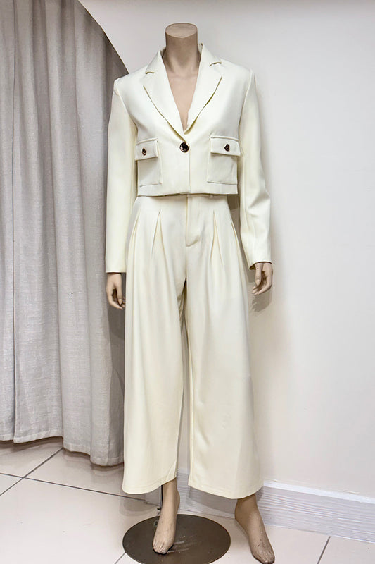 Gold Button Crop Suit Set