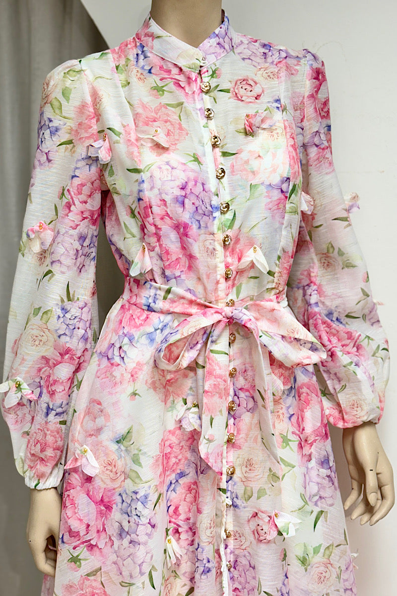 Floral Detail Button Midi Dress