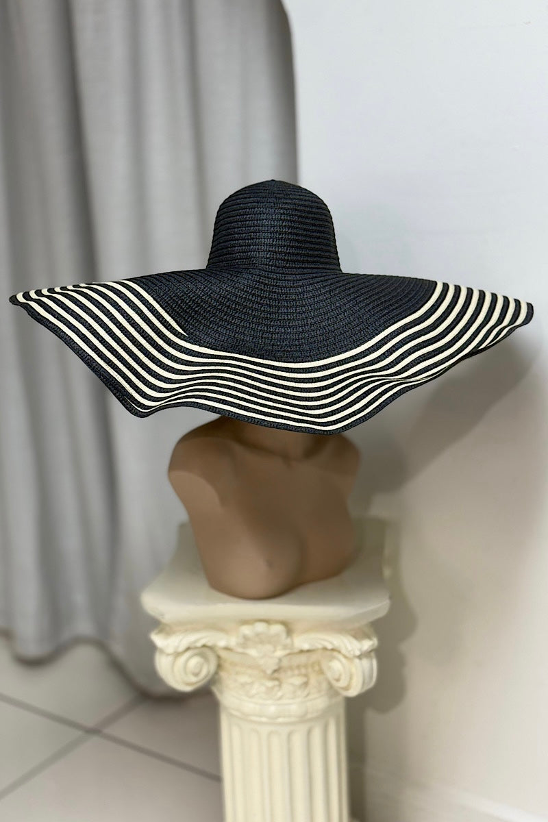Wide Brim Striped Straw Hat