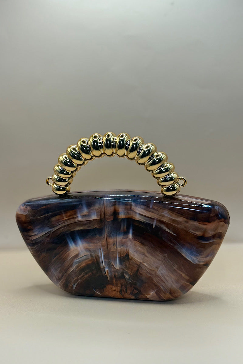 Gold Handle Marble Resin Clutch