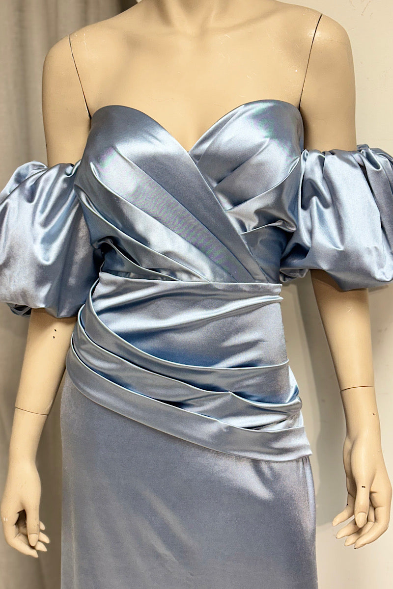 Silky Burgundy Puff Sleeve Formal