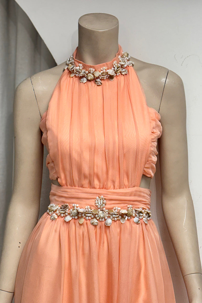 Shell Beaded Cut-Out Maxi Dress