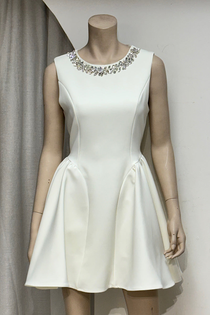 Rhinestone Neckline Basque Waist Mini Dress