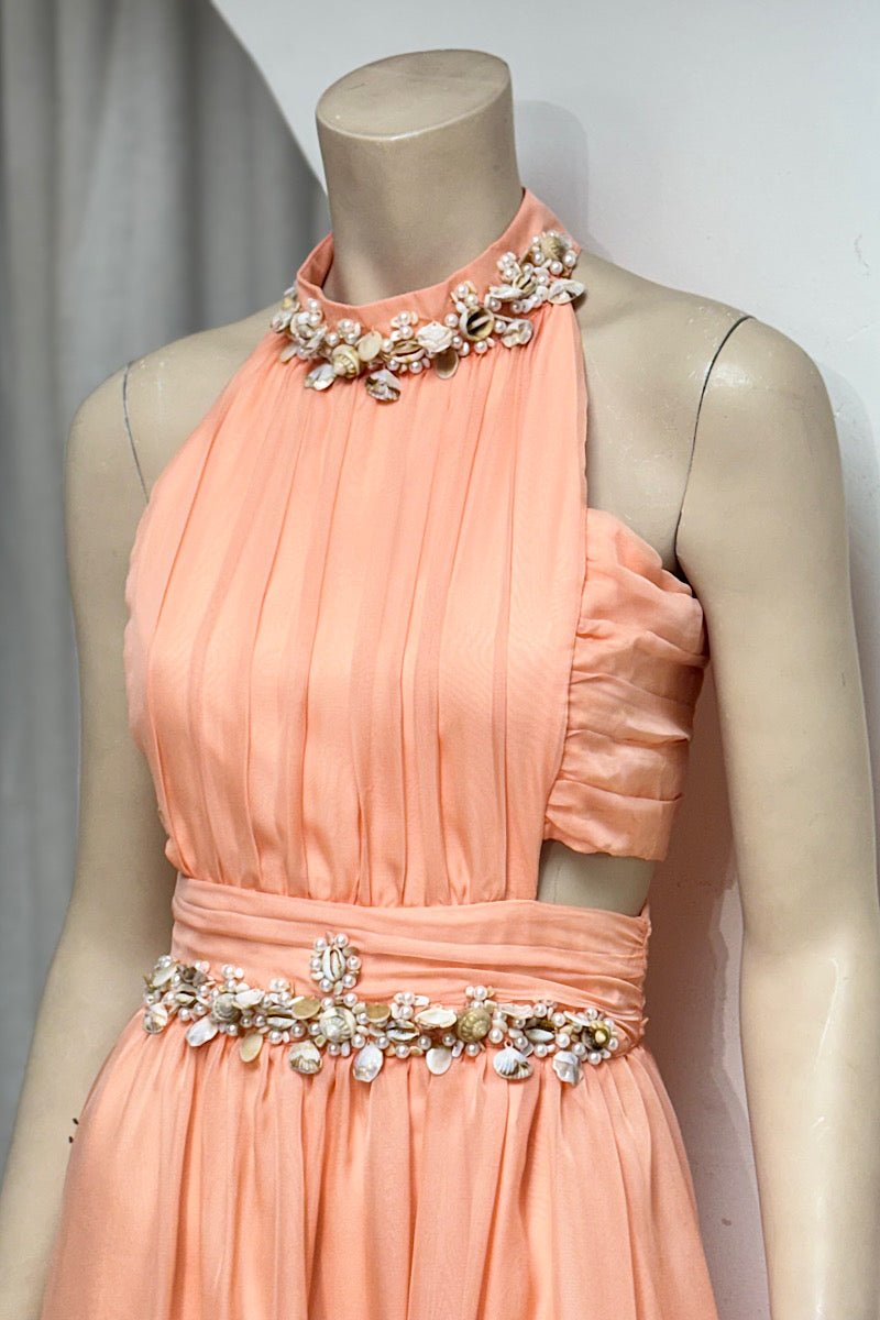Shell Beaded Cut-Out Maxi Dress