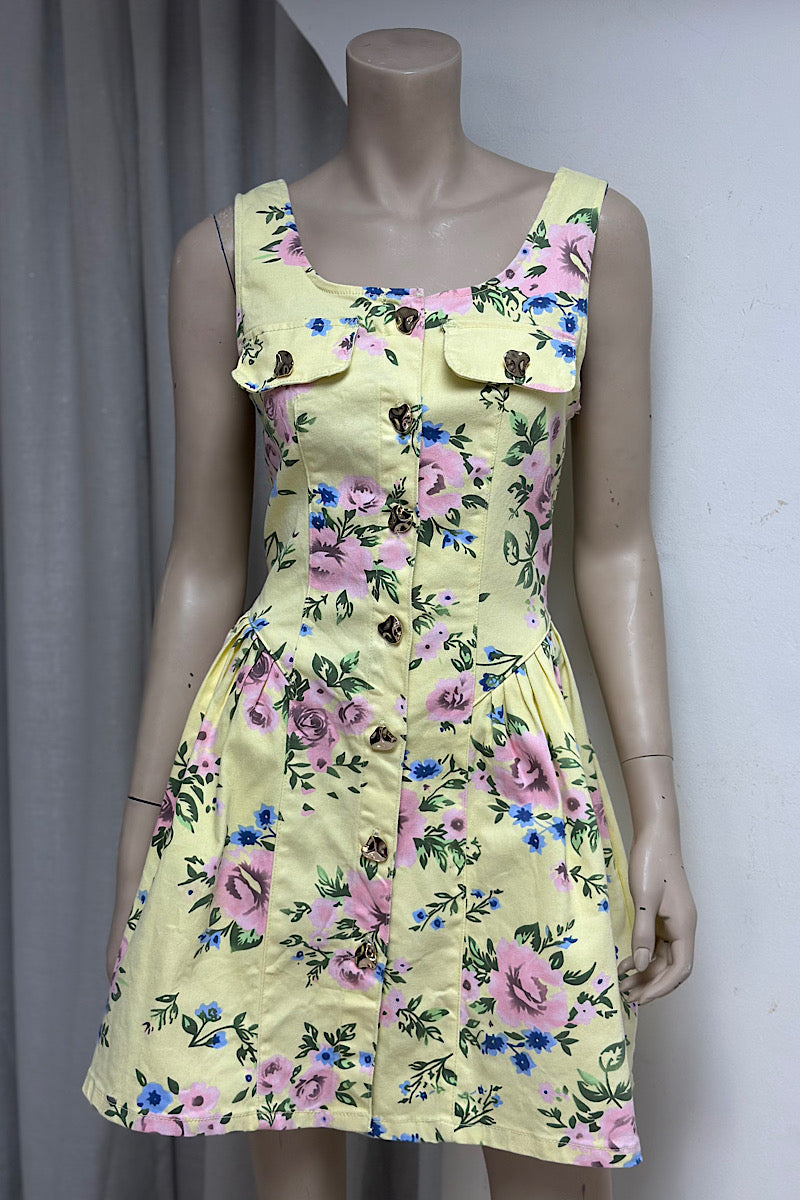 Floral Basque Waist Denim Mini Dress