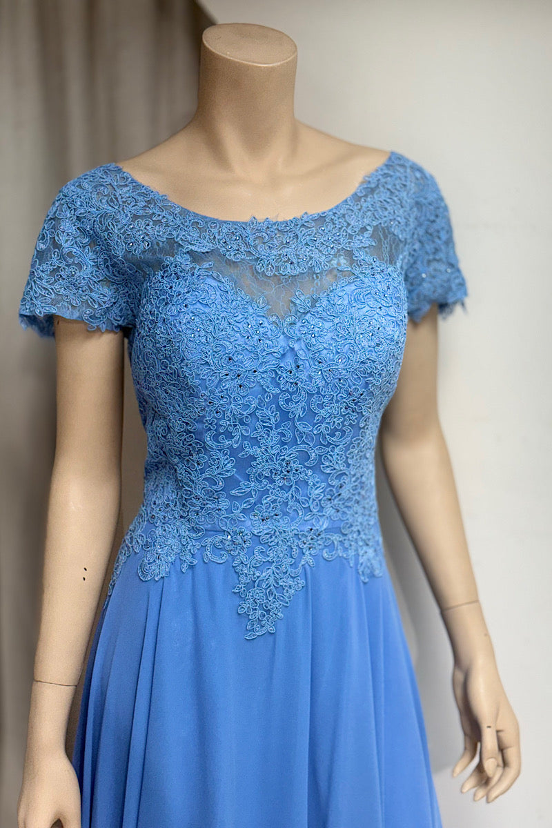 Embroidered Cap Sleeve Flowy Formal
