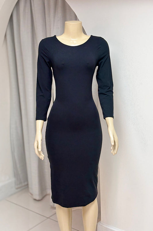 Black Fitted Long Sleeve Dress