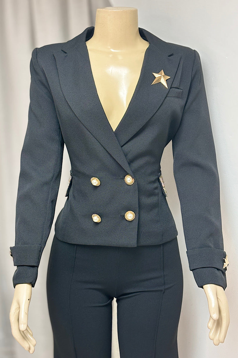 Gold Pearl Button Blazer