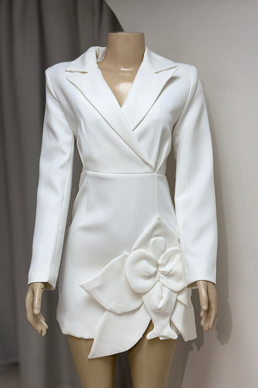 White Rosette Blazer Dress