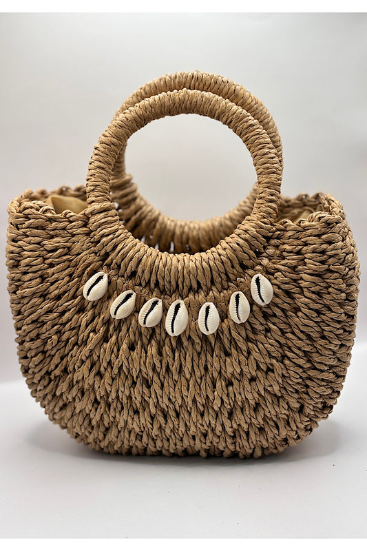 Shell Decorated Straw Bag