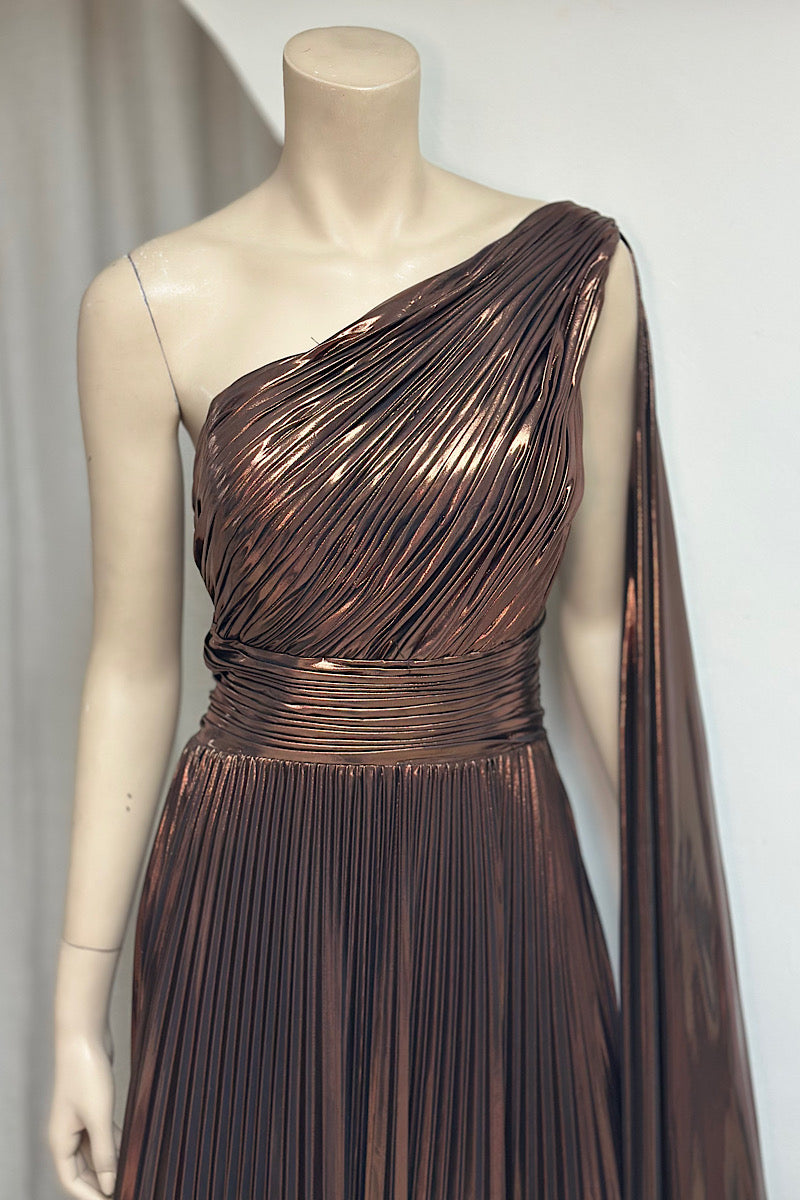 One-Shoulder Cape Sleeve Pleated Formal